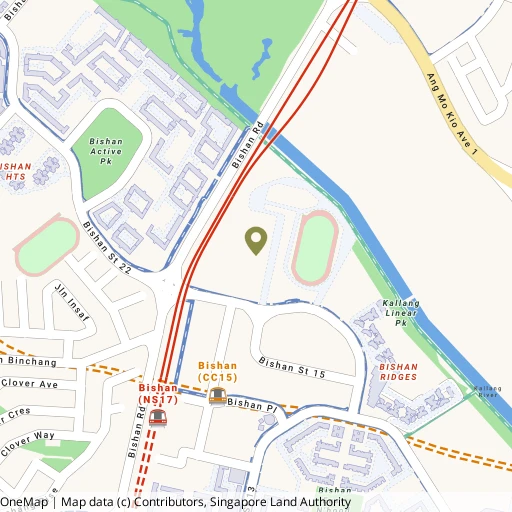 Map showing Bishan Swimming Complex near Bishan MRT (NS17/CC15)