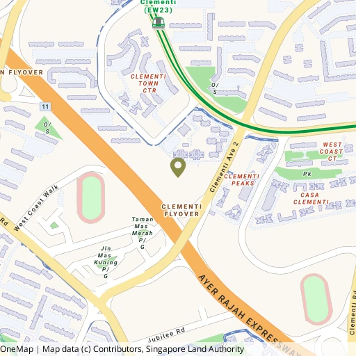 Map showing Clementi Swimming Complex near Clementi MRT (EW23)
