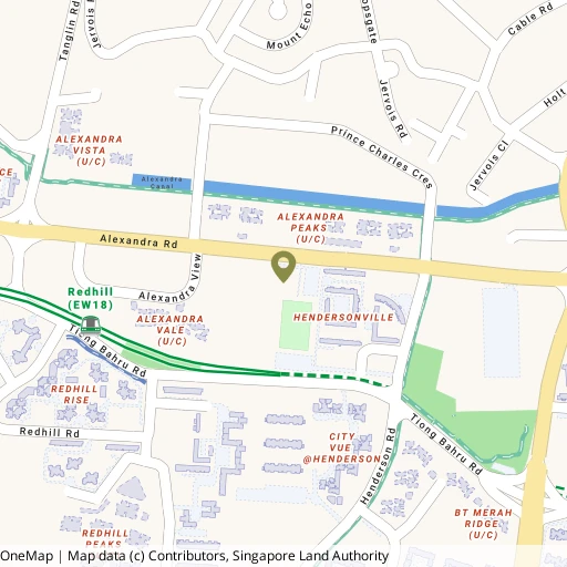 Map showing Delta Swimming Complex near Redhill MRT (EW18)