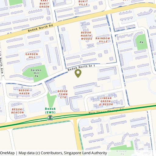 Map showing Heartbeat@Bedok Swimming Complex near Bedok MRT (EW5)