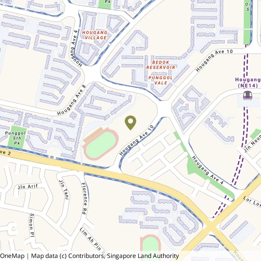 Map showing Hougang Swimming Complex near Hougang MRT (NE14)