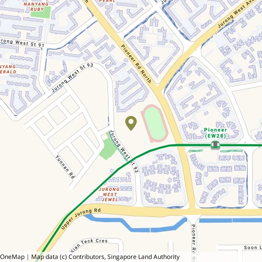 Map showing Jurong West Swimming Complex near Pioneer MRT (EW28)