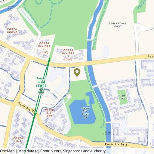 Map showing Pasir Ris Swimming Complex near Pasir Ris MRT (EW1)