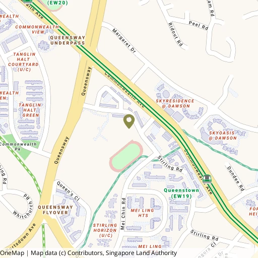Map showing Queenstown Swimming Complex near Queenstown MRT (EW19)