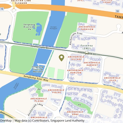 Map showing Sengkang Swimming Complex near Farmway LRT (SW2)