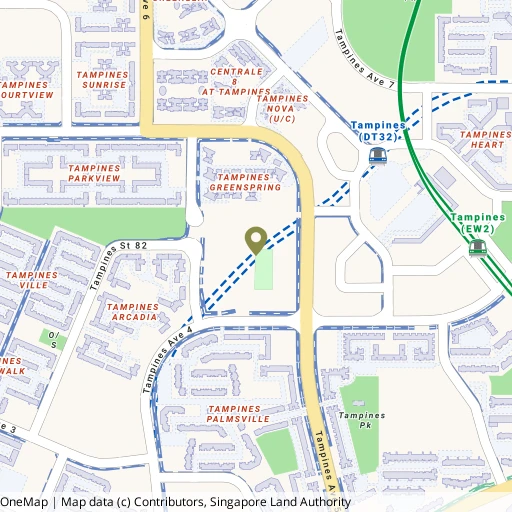 Map showing Tampines Swimming Complex near Tampines MRT (EW2/DT32)