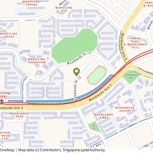 Map showing Woodlands Swimming Complex near Marsiling MRT (NS8)
